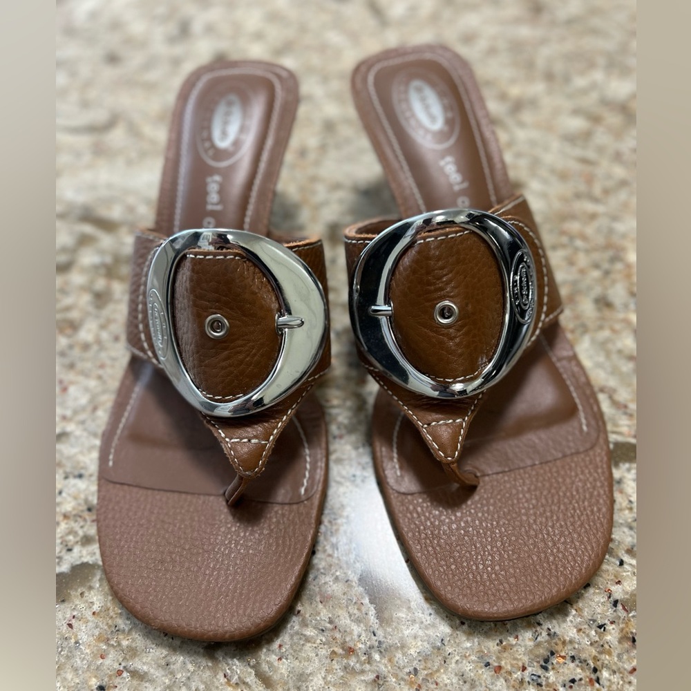 Dr Scholls Womens Brown Zodiac Feel Crazy Good Leather Thong Sandals Size 8.5